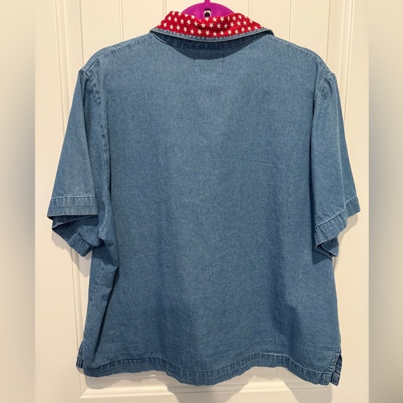 TanTrums Vintage Denim Shirt with Red Star Cat Pattern - Picture 8 of 8